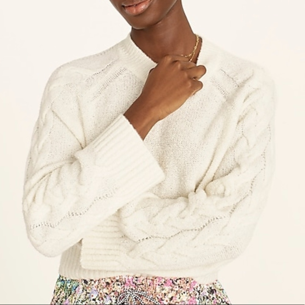 J crew cashmere boucle cable sleeve sweater ivory nwot